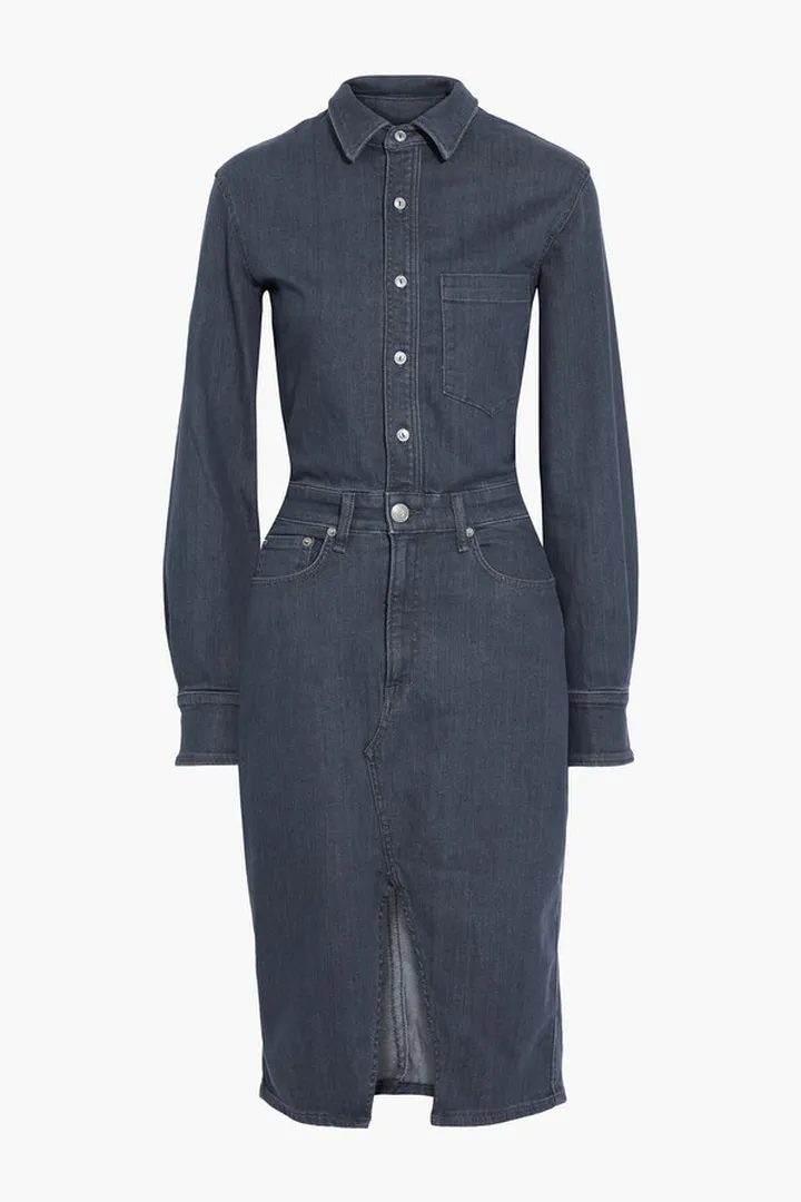 Cotton-blend chambray shirt dress