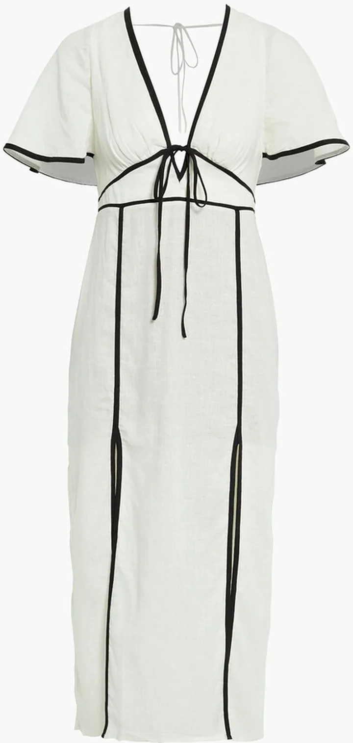Liz two-tone linen-blend midi dress
