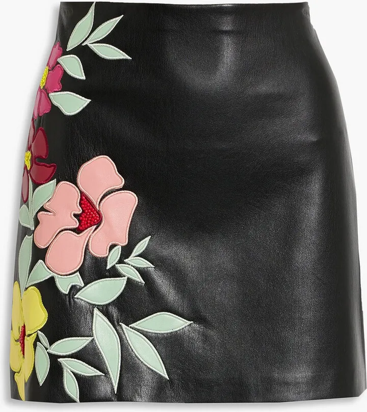 Riley embroidered faux leather mini skirt