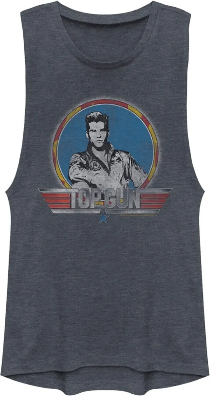 Junior's Top Gun Retro Iceman Festival Muscle Tee - Denim Blue Heather - X Small