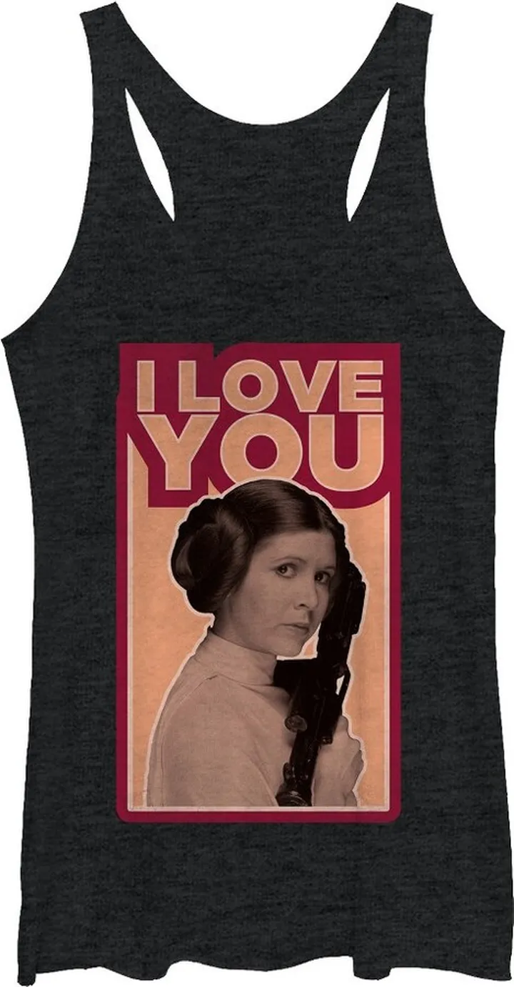 Women's Star Wars Princess Leia Quote I Love You Racerback Tank Top - Black Heather - Small