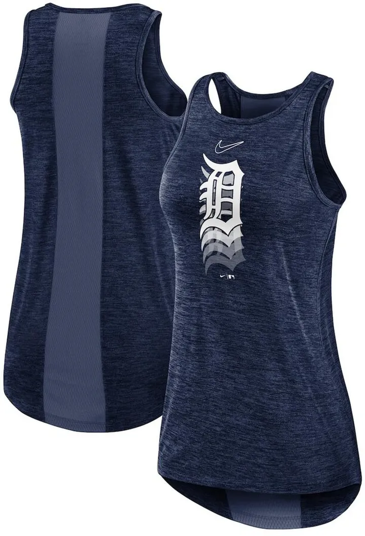 Women's Nike Navy Detroit Tigers Logo Fade High Neck Performance Tank Top