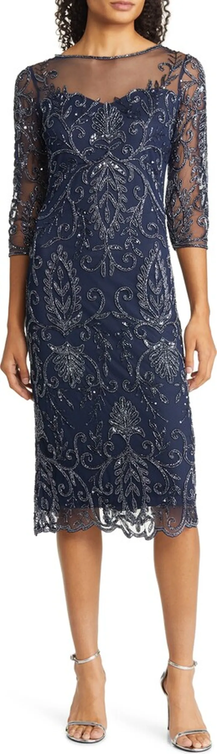 Illusion Three-Quarter Sleeve Midi Dress