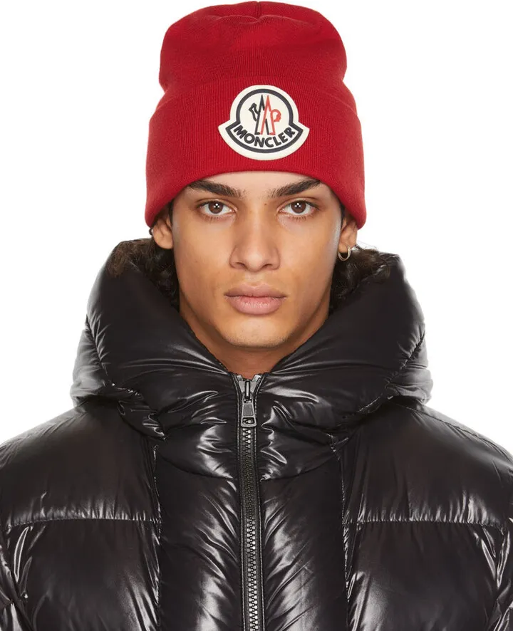 Moncler Red Wool Logo Beanie