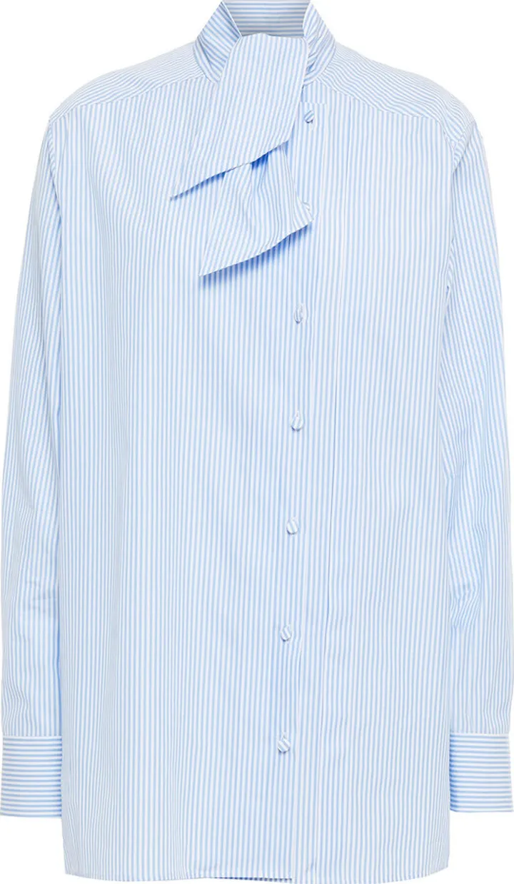Pussy-bow striped cotton-poplin shirt