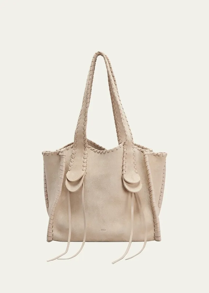 Mony Medium Whipstitch Suede Tote Bag