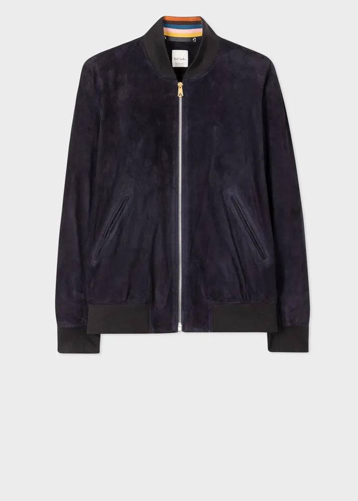 Dark Navy Suede Bomber Jacket