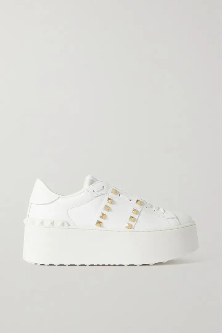 Valentino Garavani - Valentino Garavani Rockstud Untitled Leather Platform Sneakers - White