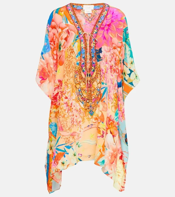 Floral embellished silk kaftan