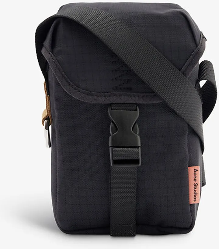 Black Black Post Logo-embossed Woven Cross-body bag