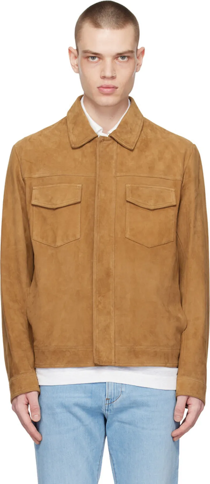BOSS Brown Flap Pocket Leather Jacket