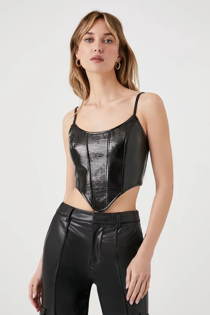 Faux Leather Corset Cropped Cami