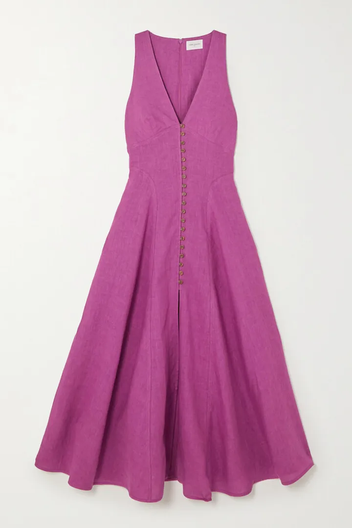 Three Graces London - Rose Linen Midi Dress - Purple