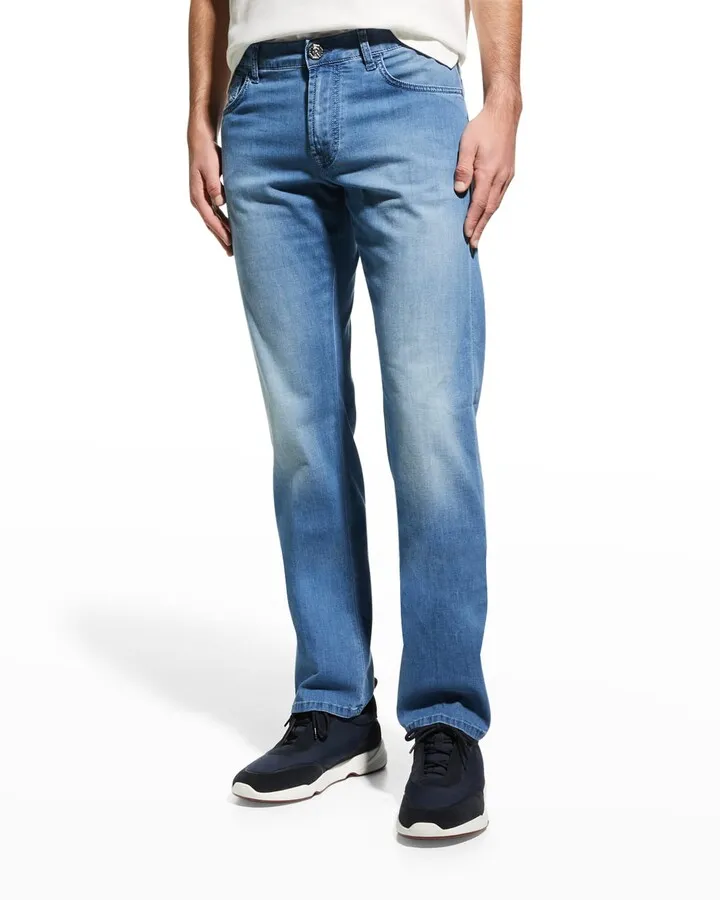 Men's Light Wash Cotton-Stretch Jeans