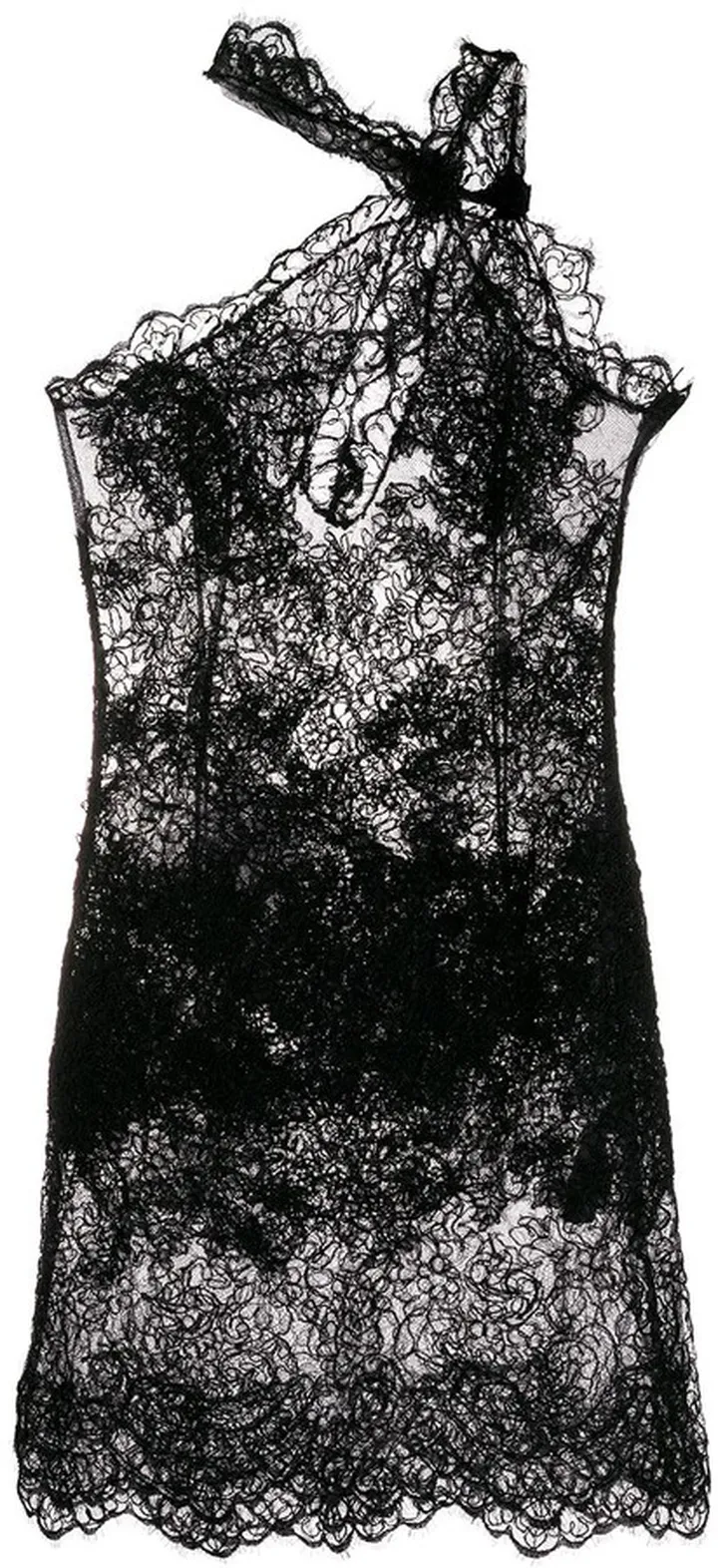 Lace Asymmetric-Neck Dress