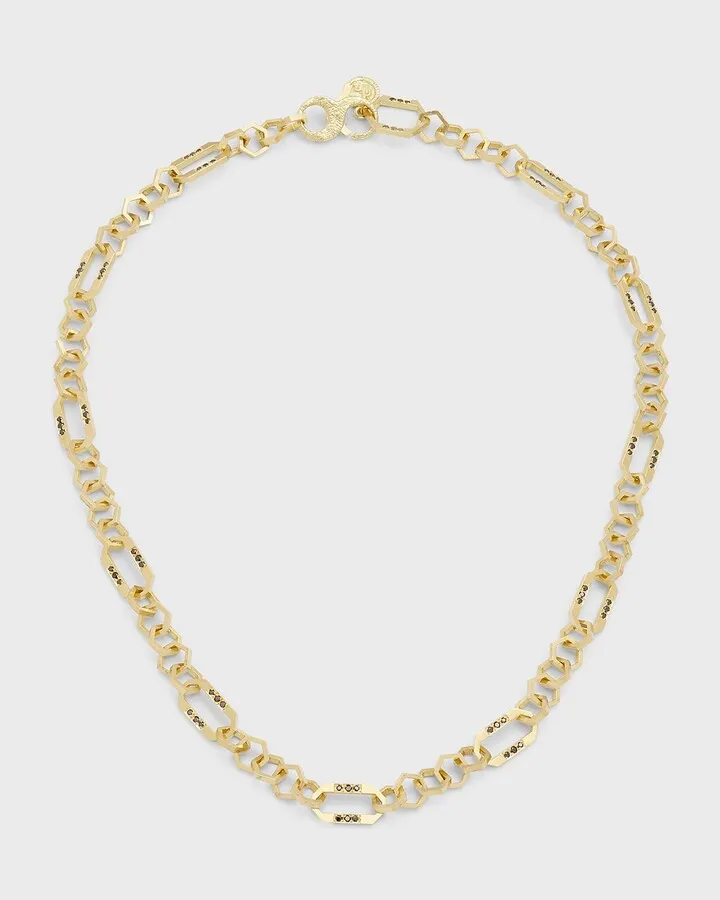 18K Yellow Gold Timepiece Chain Necklace With Black Diamonds