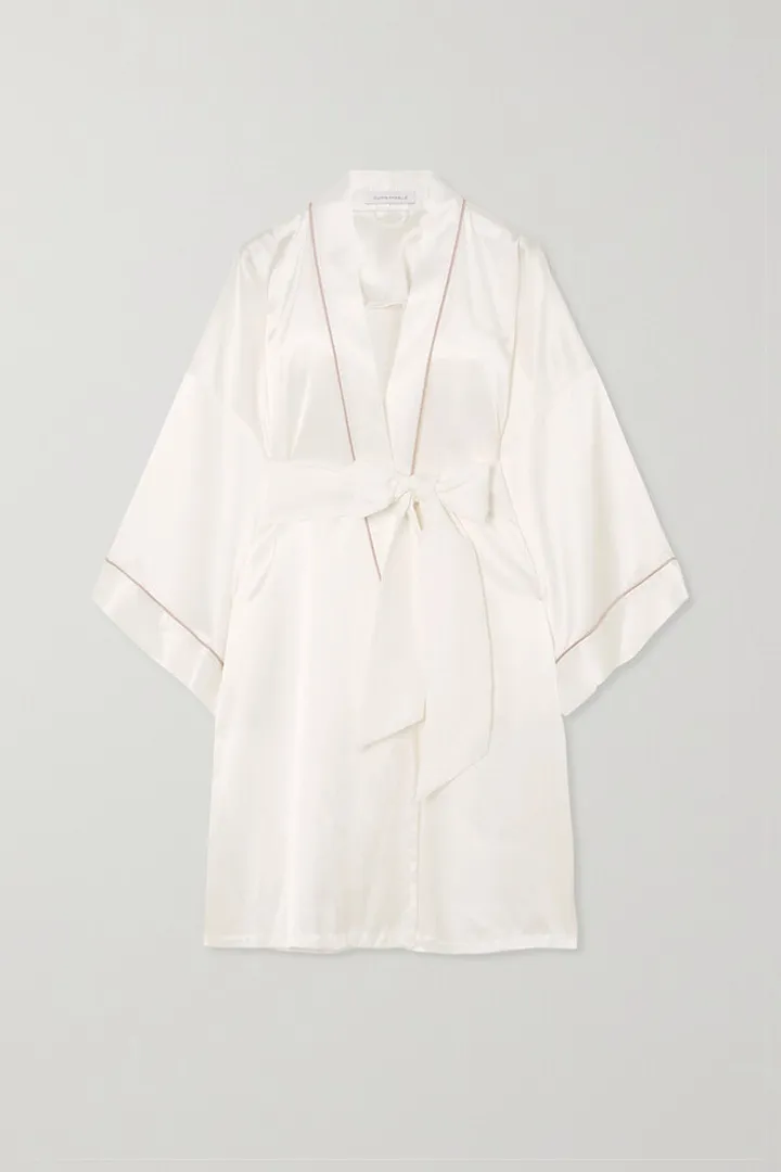 Olivia von Halle - Mimi Silk-satin Robe - Ivory
