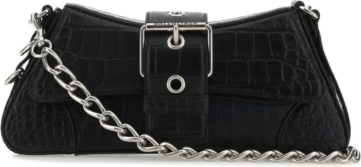 Handbag Realized In Crocodile Motif Embossed Calf Leather On The Entire Surface Enriched By Logoed Decorative Safety Buckle At The Front.