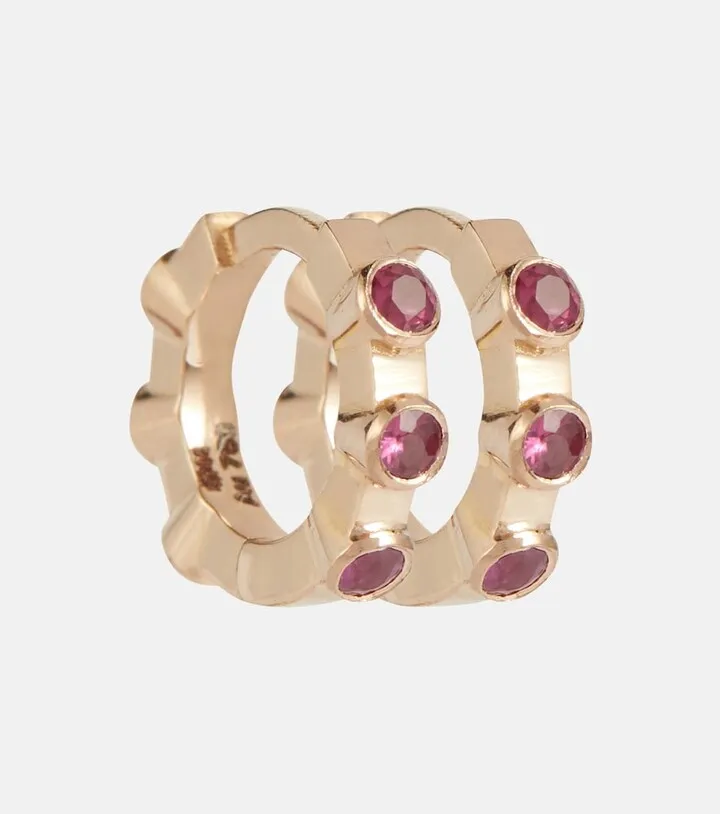 Stepping Stone 18kt rose gold midi hoop earrings with diamonds and rubies