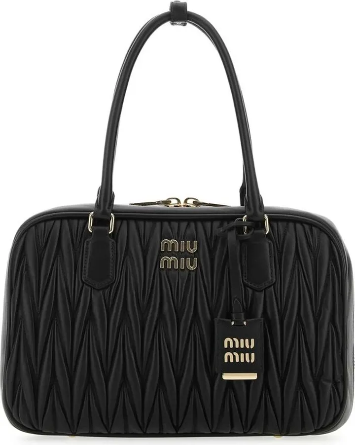 Miu Miu Matelassé Logo Plaque Zipped Tote Bag