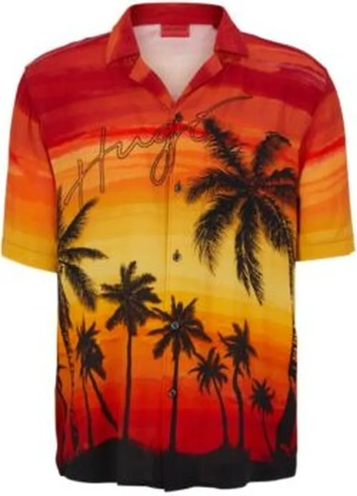 Relaxed-fit shirt with palm print and handwritten logo