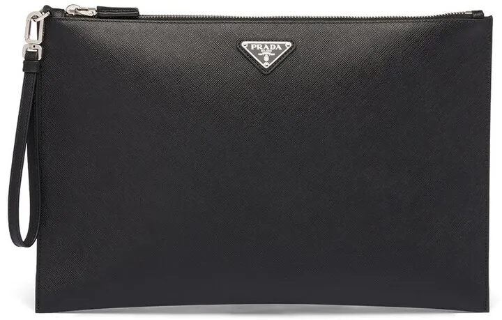 Logo Plaque Saffiano Pouch