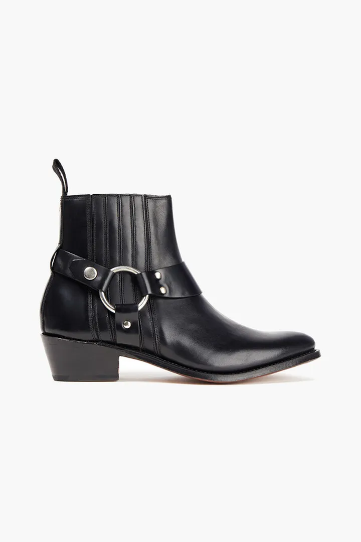 Marley ring-embellished glossed-leather ankle boots