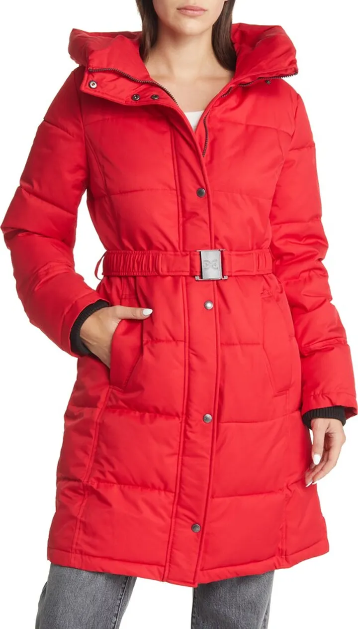 Women's Belted Longline Puffer Jacket