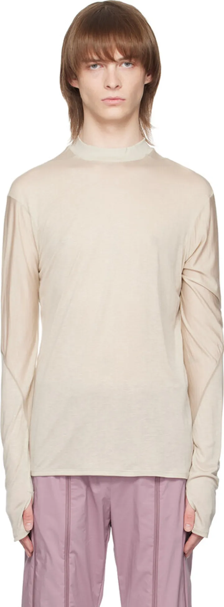 Post Archive Faction (PAF) Beige Paneled Long Sleeve T-Shirt
