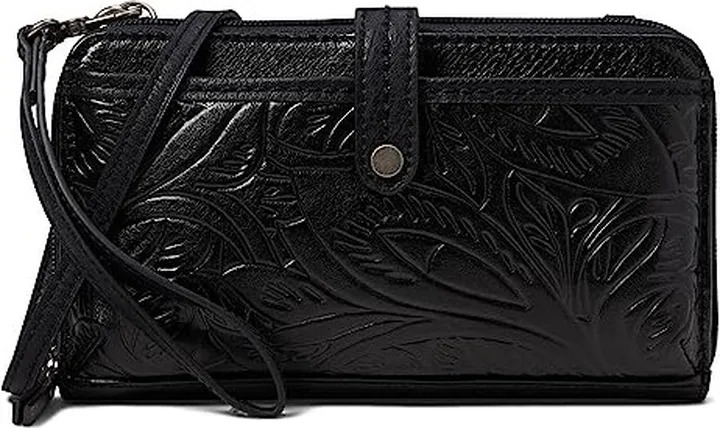 The Sak Iris Large Smartphone Crossbody (Black Leaf Embossed 1) Cross Body Handbags