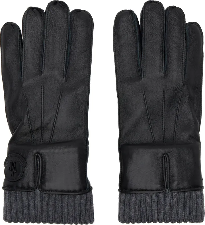 Moncler Black Leather Gloves