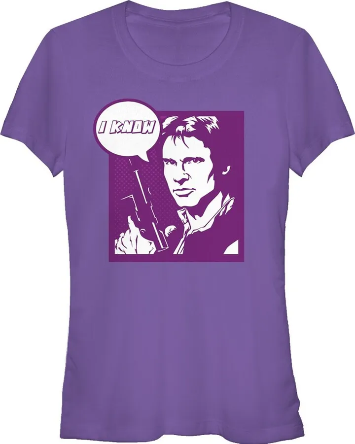 Junior's Star Wars Pop Art Han Solo I Know T-Shirt - Purple - 2X Large