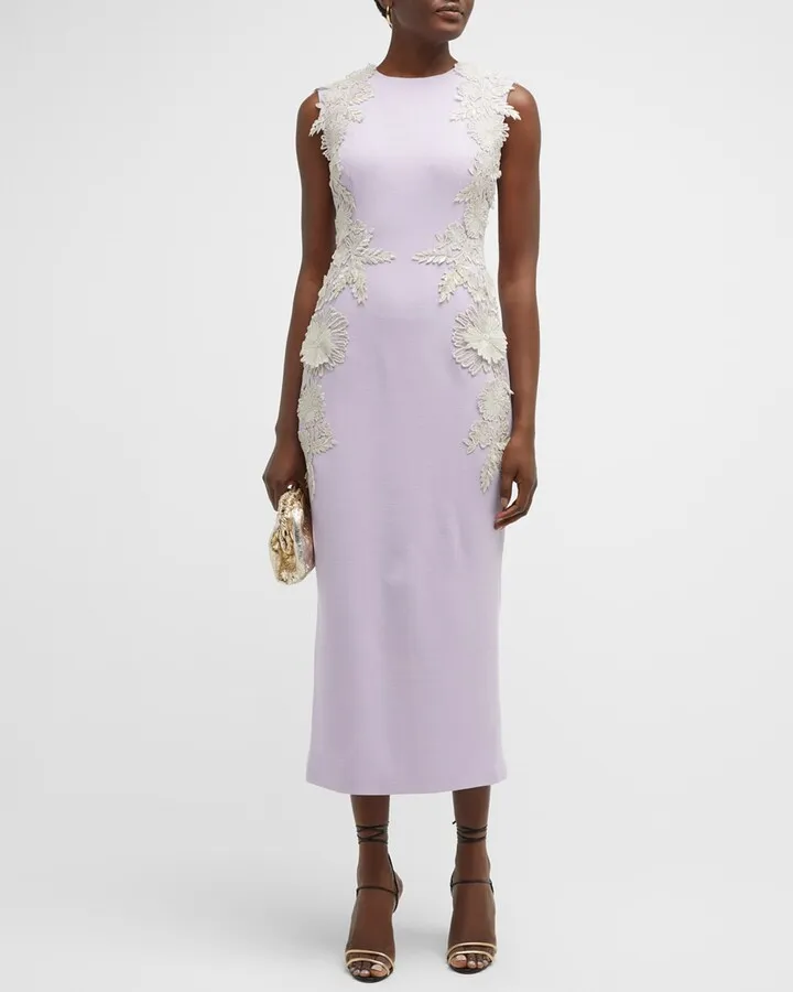 Floral Lace-Applique Midi Sheath Dress