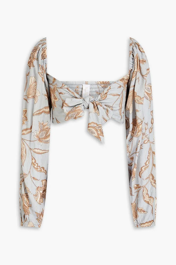 Amarys Kerri cropped shirred floral-print woven top