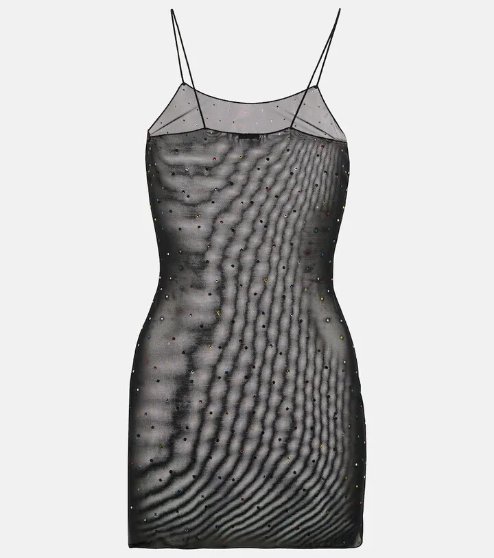 Gem embellished mesh slip dress