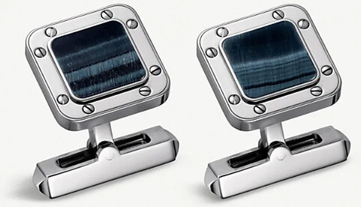 Mens Santos de Sterling Silver and Hawk’s eye Cufflinks