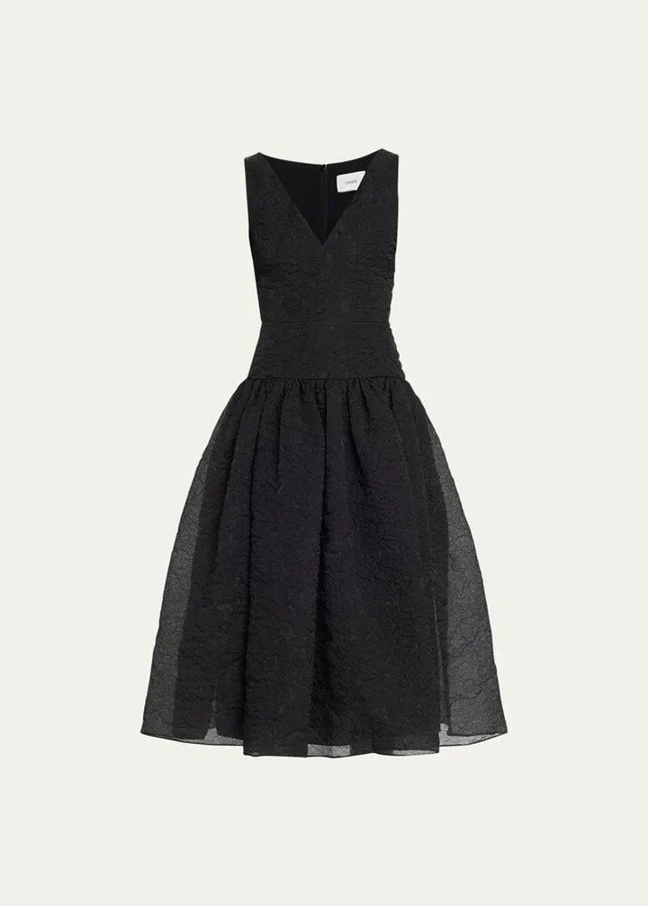 Organza Cloque Fit-and-Flare Midi Dress