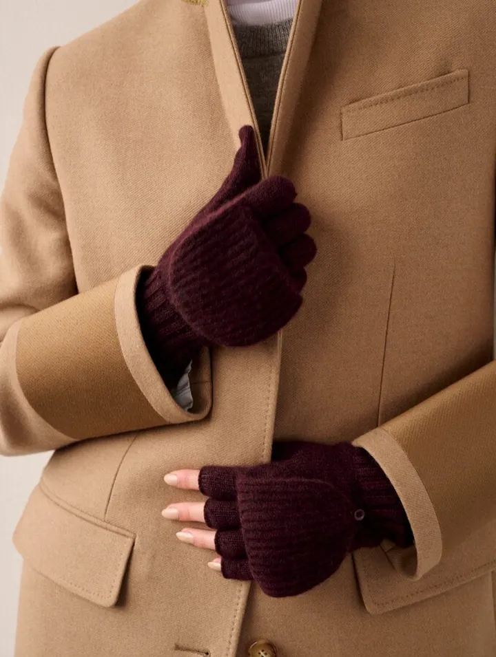 Cashmere Ribbed Pop Top Gloves