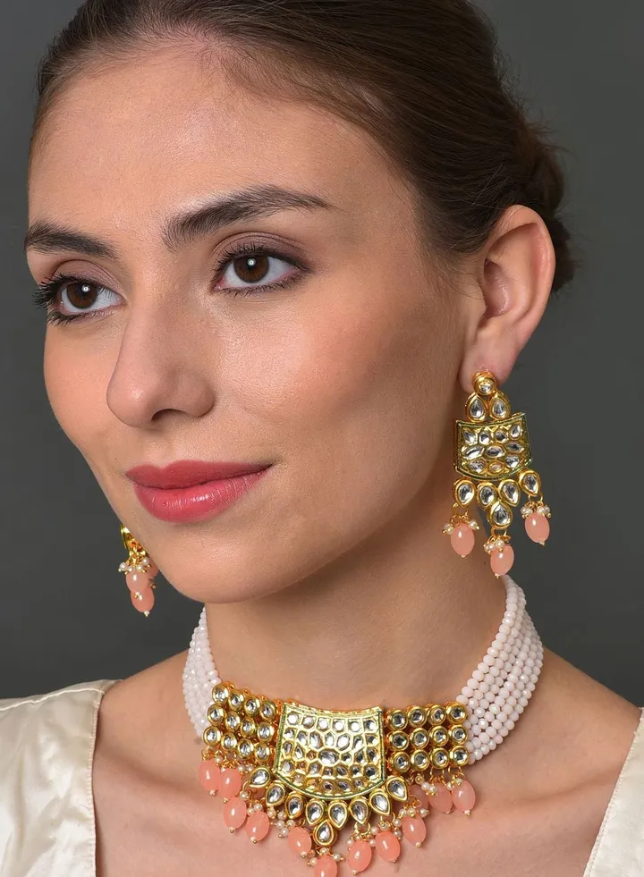 Kundan Beads Gold Plated Necklace Set