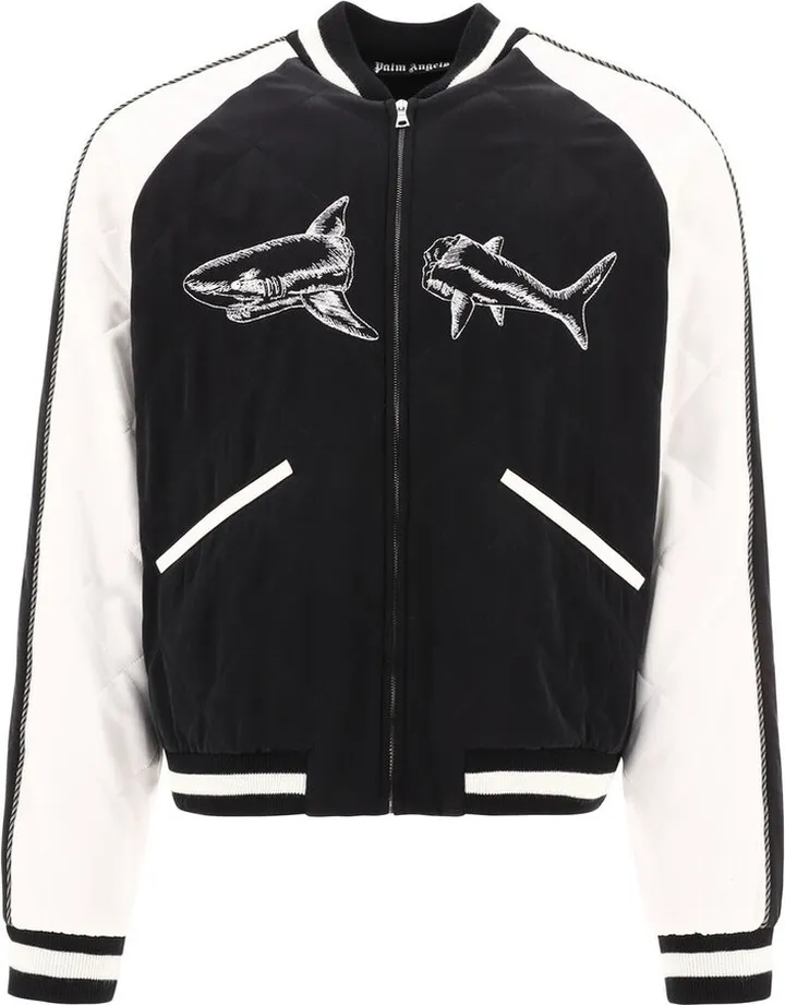 Palm Angels Broken Shark Sukajan Zipped Bomber Jacket