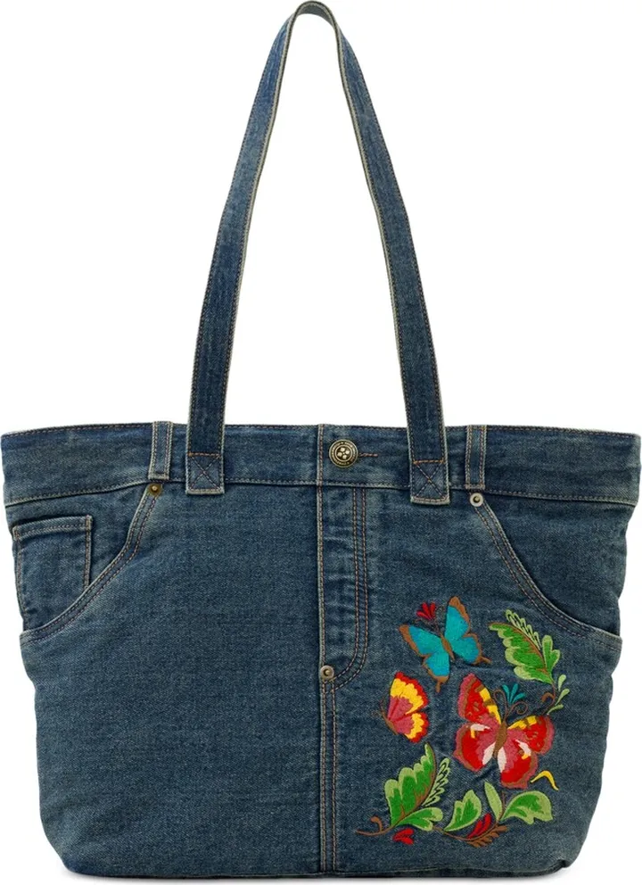 Patricia Nash Ashwell Large Embroidered Denim Tote Bag