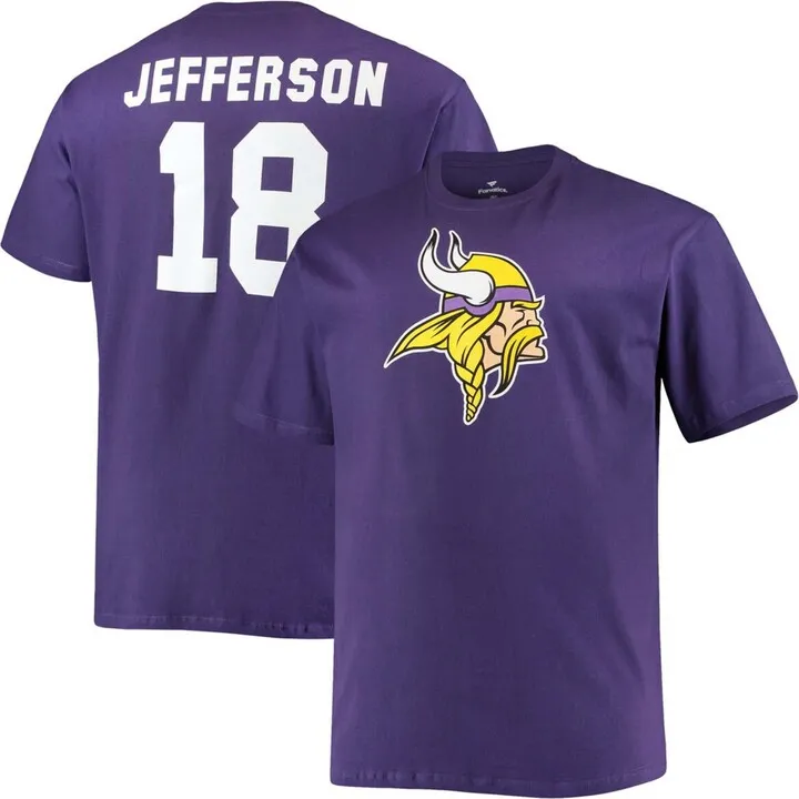 Men's Big and Tall Justin Jefferson Purple Minnesota Vikings Player Name Number T-shirt