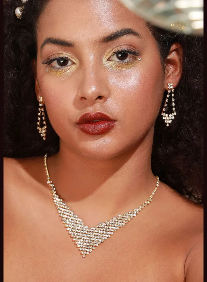 Silver Plated Designer Party Necklace and Earring Set For Women