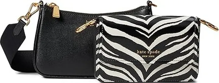 Kate Spade New York Morgan Zebra Print Double Up Crossbody (Black Multi) Handbags