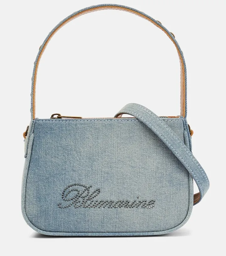 Embellished denim shoulder bag