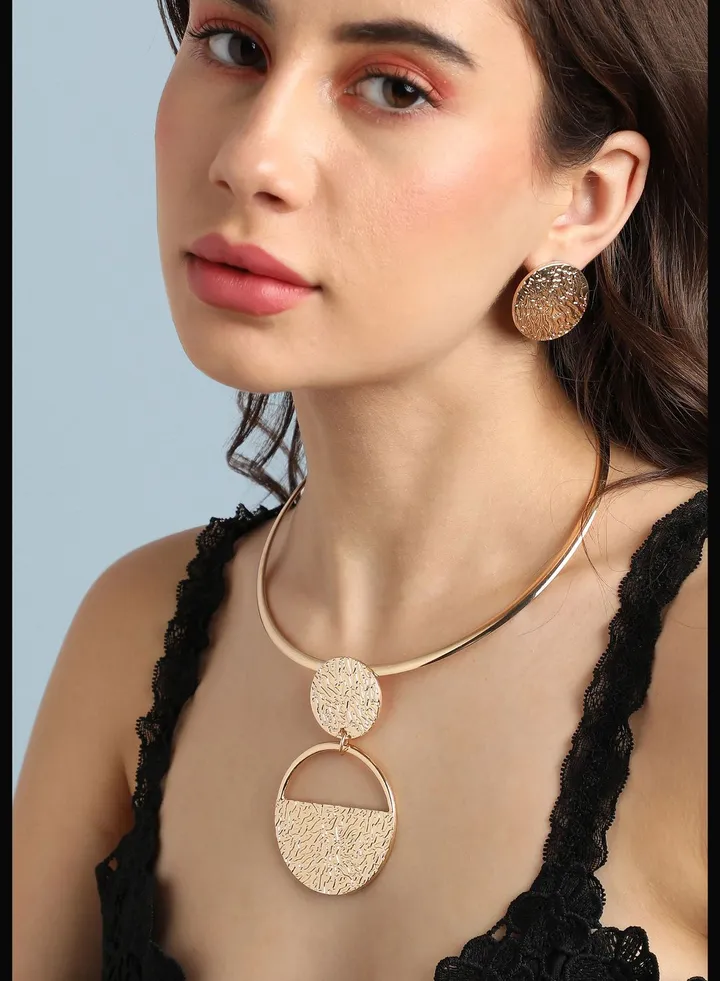 Gold Plated Designer Stone Party Wear Necklace and Earring Set For Women