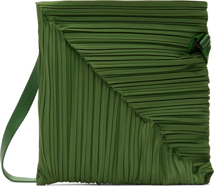 Pleats Please Issey Miyake Green Diagonal Pleats Tote