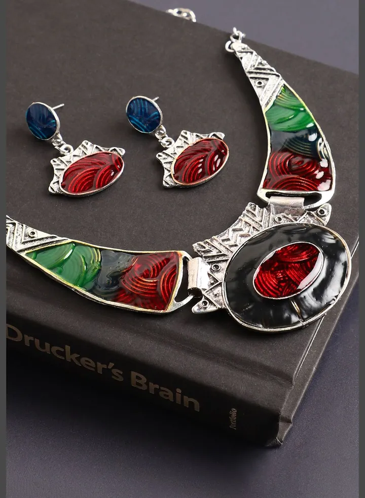 Gold Plated Designer Stone Necklace and Earring Set