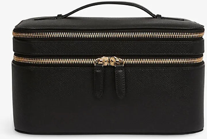 Womens Black Panama Double-zip Leather Vanity Case