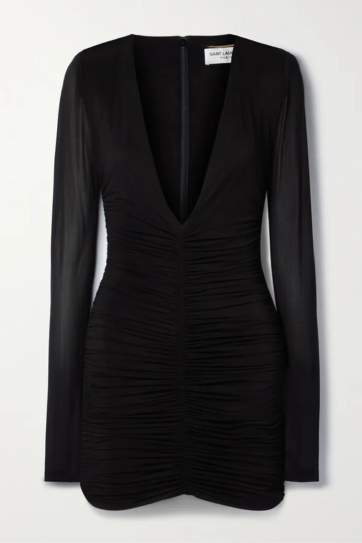SAINT LAURENT - Ruched Strech-jersey Mini Dress - Black
